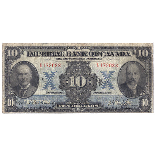 375-18-06 1923 Imperial Bank of Canada $10 Howland-Phipps, VG-F