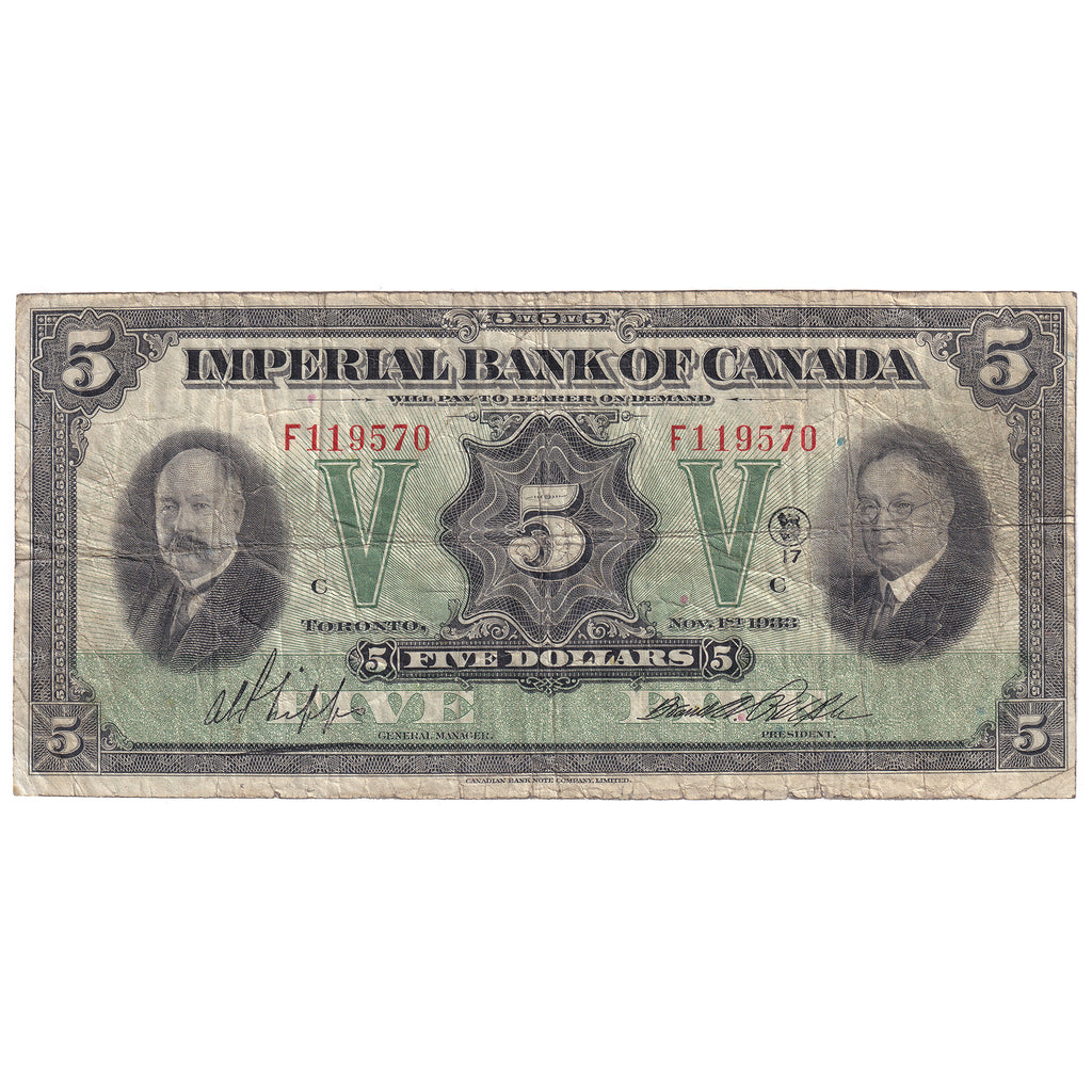 375-20-02 1933 Imperial Bank of Canada $5 Phipps-Rolph, F