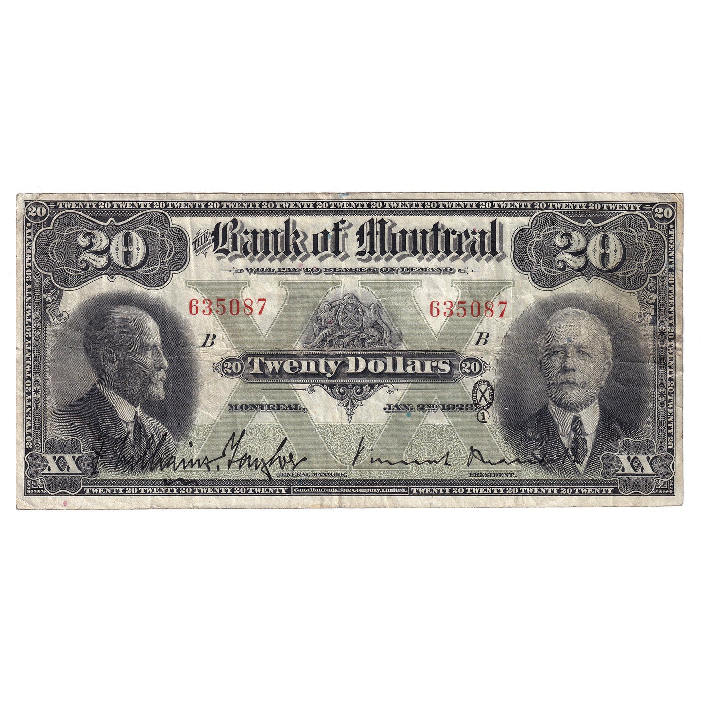 505-56-06 1923 Bank of Montreal $20 Williams-Taylor-Meredith, VF