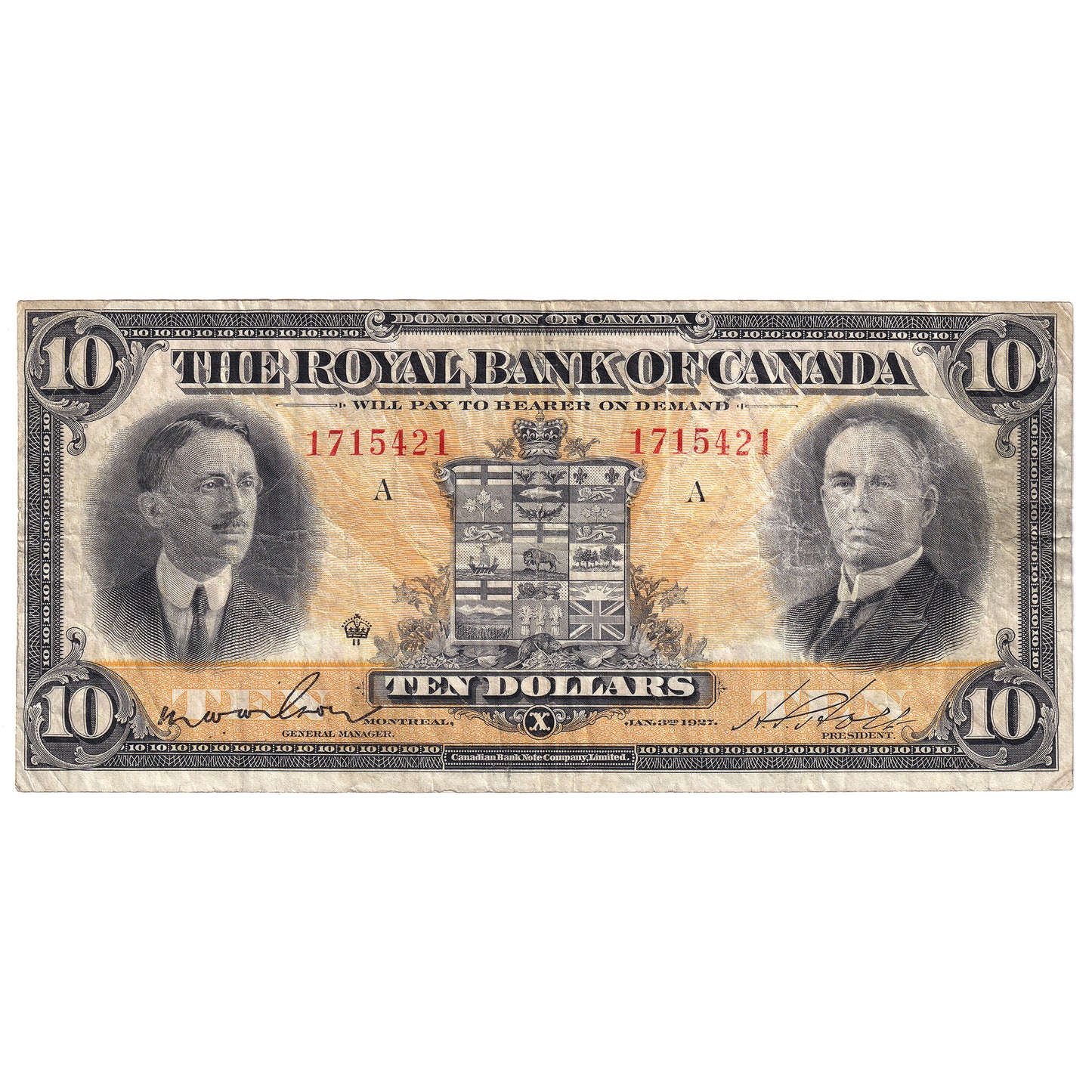 630-14-08 1927 Royal Bank $10 Wilson-Holt, VF