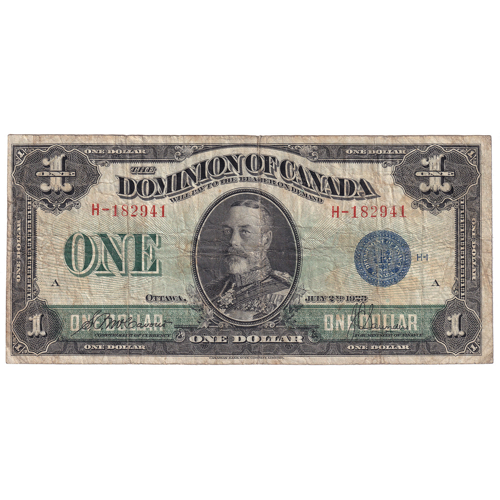 DC-25c 1923 Dominion $1 McCavour-Saunders, Blue Seal, Group 1, F-VF