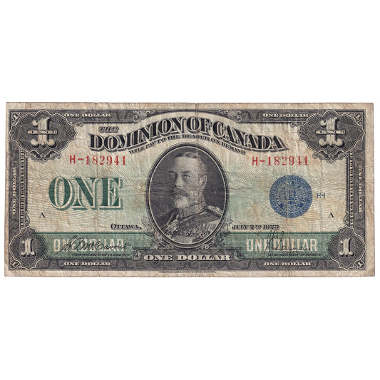 DC-25c 1923 Dominion $1 McCavour-Saunders, Blue Seal, Group 1, F-VF