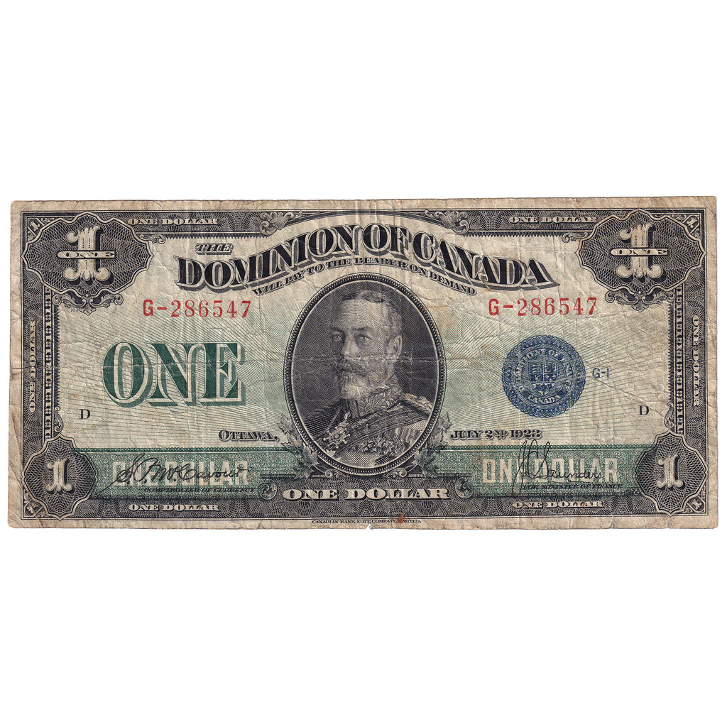 DC-25c 1923 Dominion $1 McCavour-Saunders, Blue Seal, Group 1, F