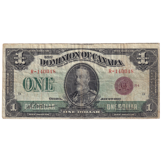DC-25e-E25a-i 1923 Dominion $1 M-Ss, Cut Off Size, Bronze Seal, Group 1, Series R F-VF