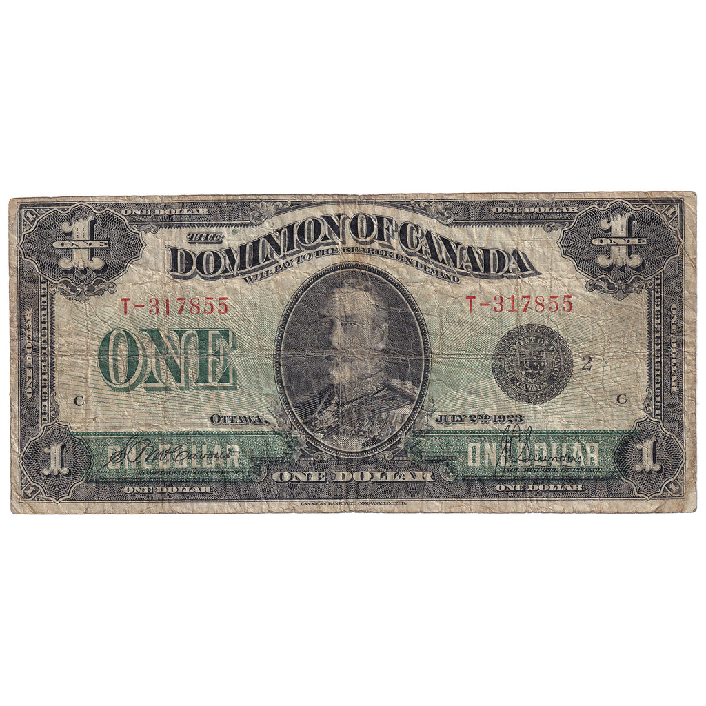 DC-25f 1923 Dominion $1 McCavour-Saunders, Black Seal, Group 2, Series T, VG