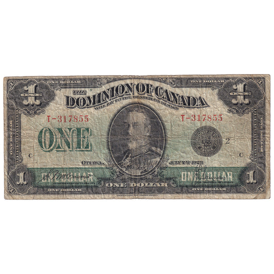 DC-25f 1923 Dominion $1 McCavour-Saunders, Black Seal, Group 2, Series T, VG