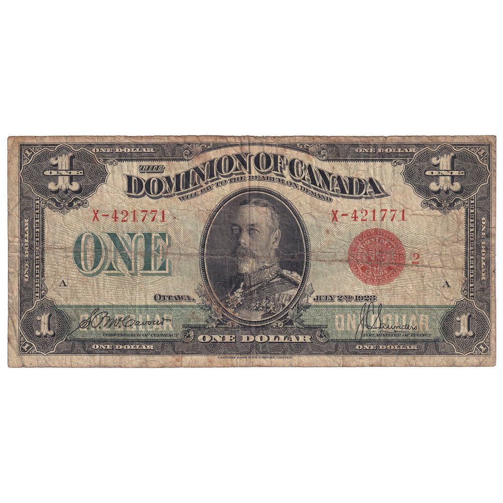 DC-25g 1923 Dominion $1 McCavour-Saunders, Red Seal, Group 2, Series X, VG