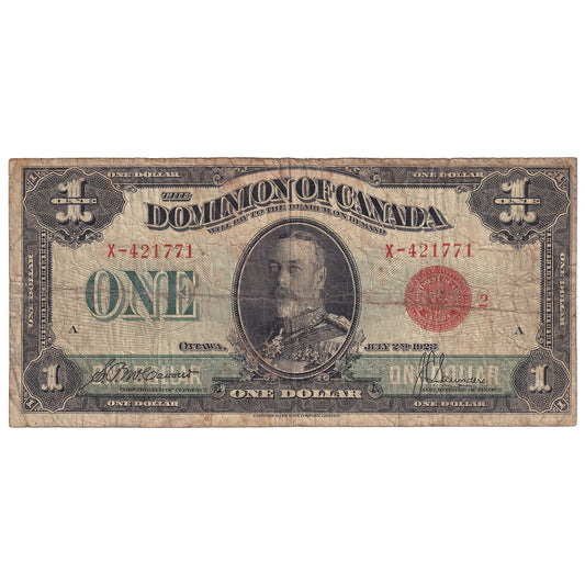 DC-25g 1923 Dominion $1 McCavour-Saunders, Red Seal, Group 2, Series X, VG