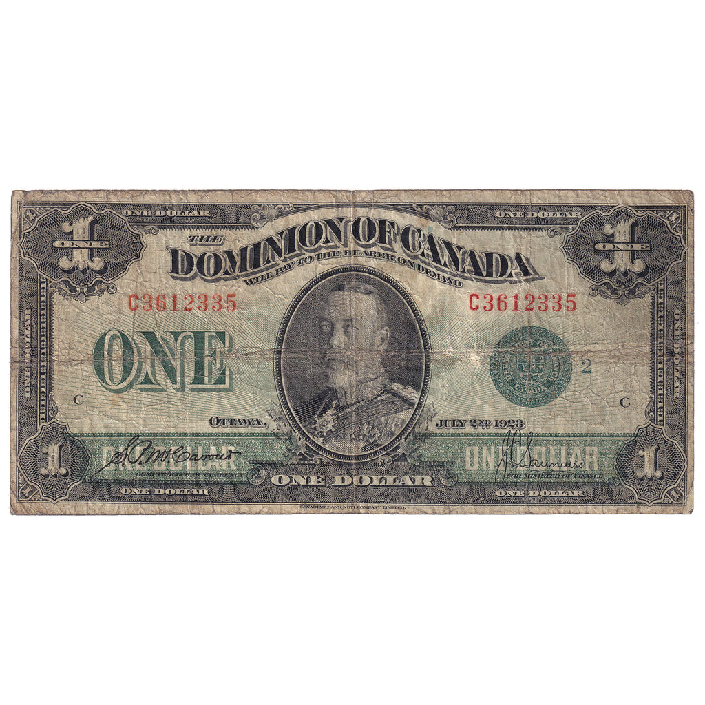 DC-25j 1923 Dominion $1 McCavour-Saunders, Green Seal, Group 2, VG