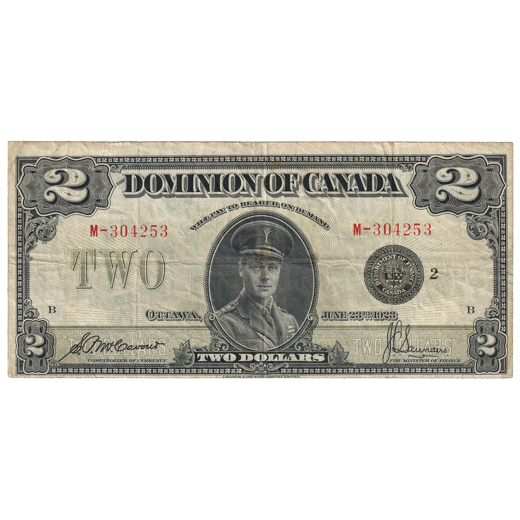 DC-26f 1923 Dominion $2 McCavour-Saunders, Black Seal, Group 2, Series M, VF