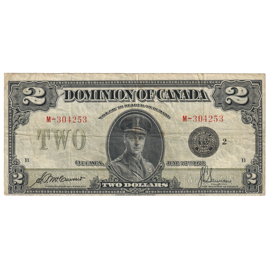 DC-26f 1923 Dominion $2 McCavour-Saunders, Black Seal, Group 2, Series M, VF
