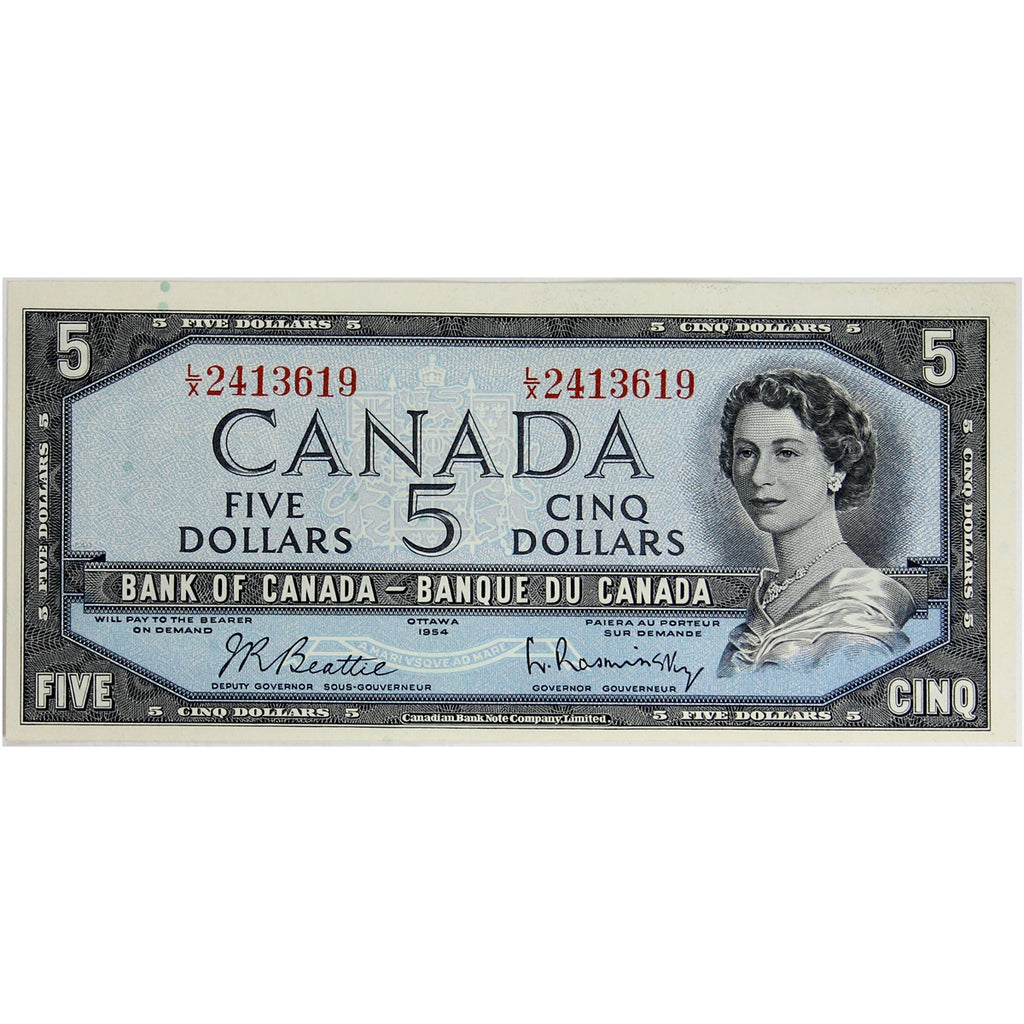 BC-39b 1954 Canada $5 Beattie-Rasminsky, L/X, AU-UNC (AU55)