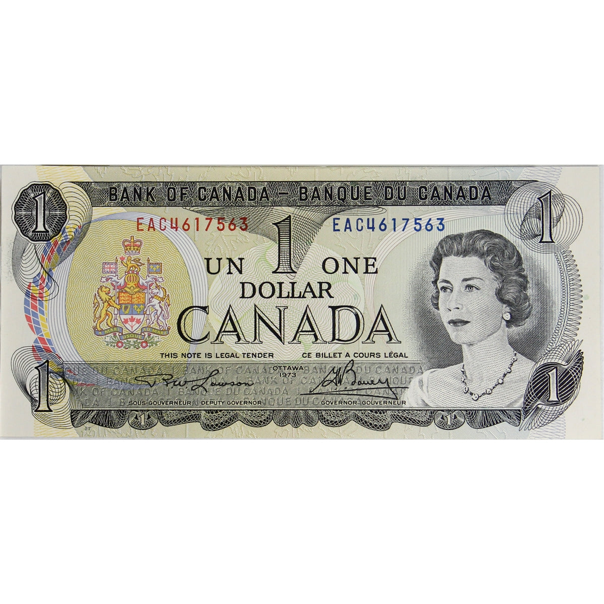 BC-46a-i 1973 Canada $1 Lawson-Bouey, EAC, Uncirculated (MS60)