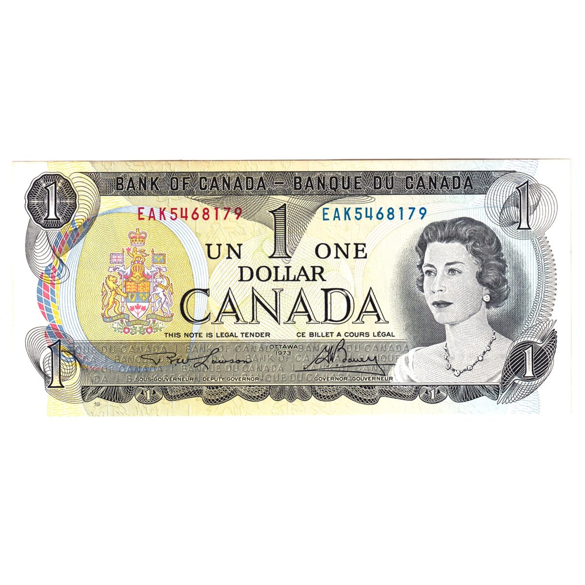 BC-46a-i 1973 Canada $1 Lawson-Bouey, EAK, Lithographed, Choice Uncirculated (CUNC63)
