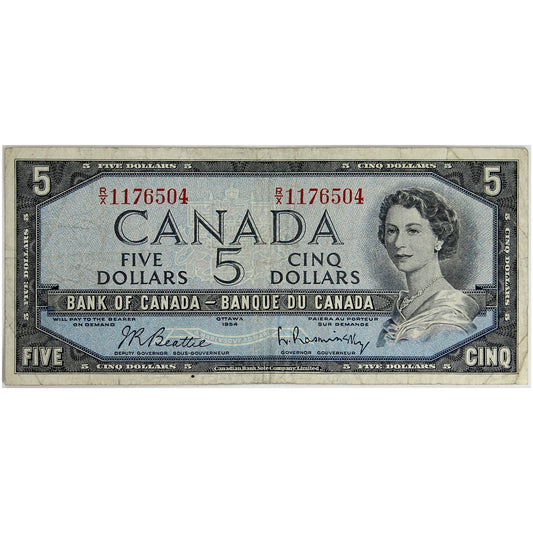 BC-39b 1954 Canada $5 Beattie-Rasminsky, R/X, F