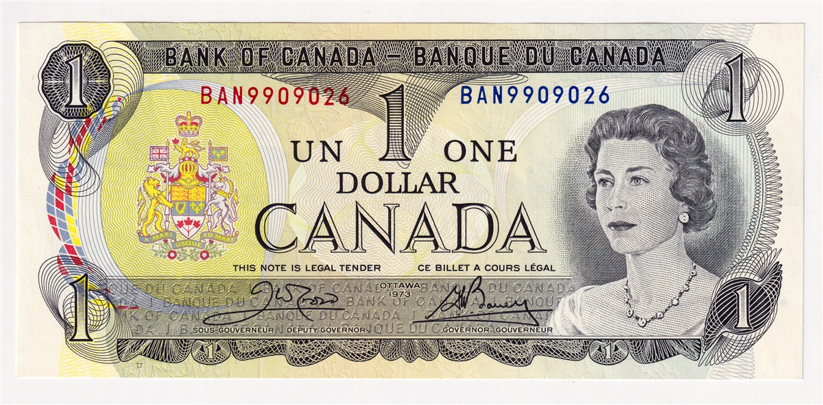 BC-46b 1973 Canada $1 Crow-Bouey, BAN, Choice Uncirculated (CUNC63)