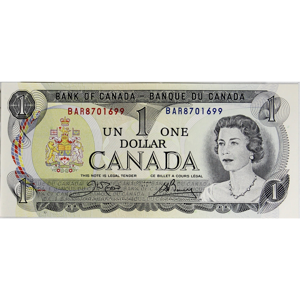 BC-46b 1973 Canada $1 Crow-Bouey, BAR, Uncirculated (MS60)