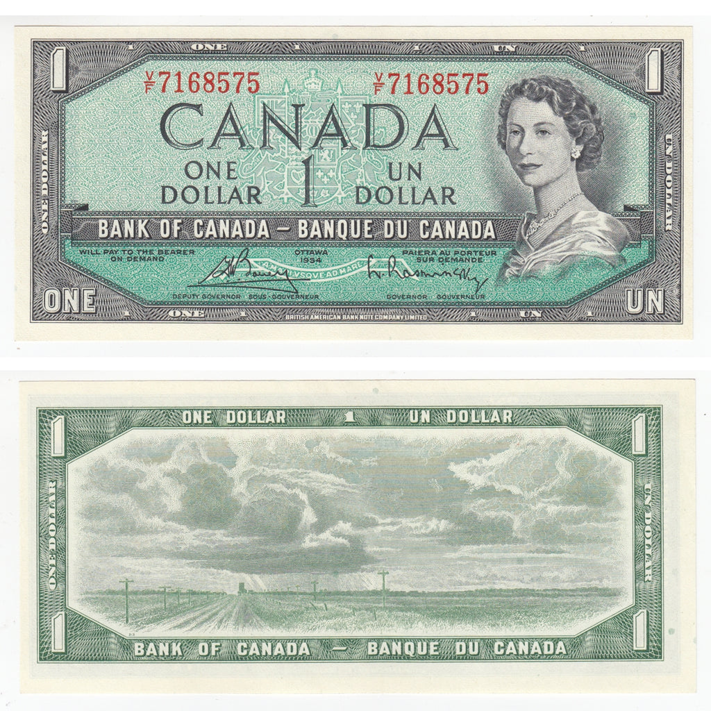 BC-37c 1954 Canada $1 Bouey-Rasminsky, V/F, AU-UNC (AU55)