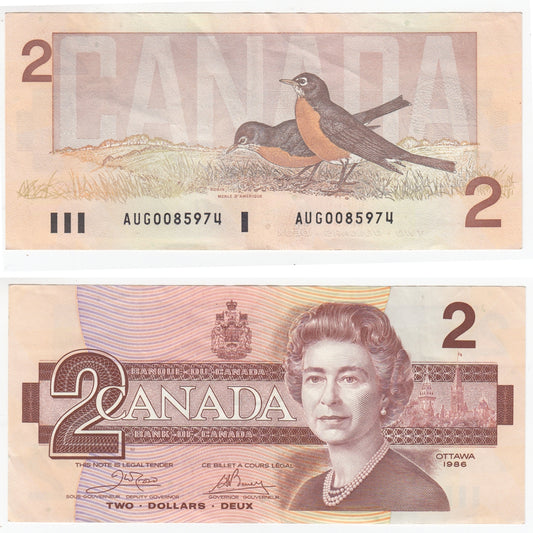 BC-55a 1986 Canada $2 Crow-Bouey, AUG, EF-AU (EF45)
