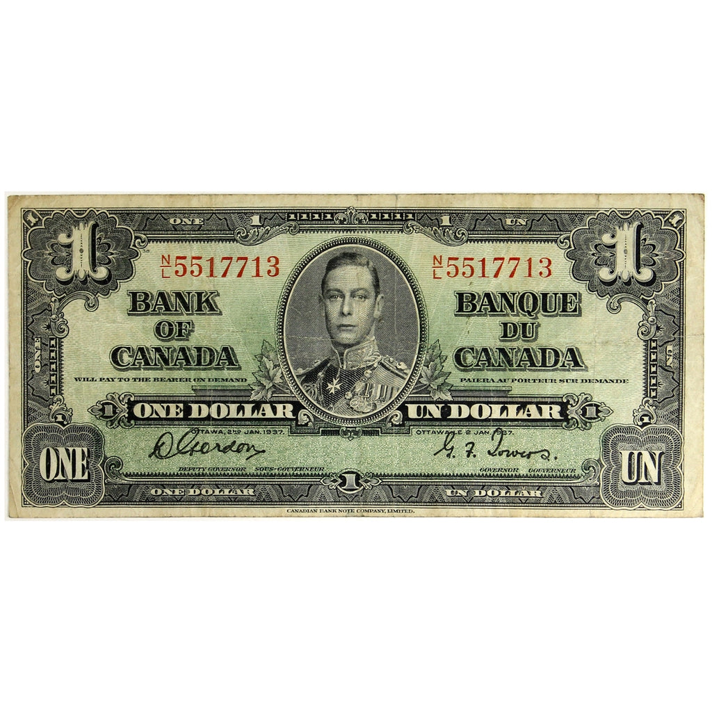 BC-21c 1937 Canada $1 Gordon-Towers, N/L, Circ