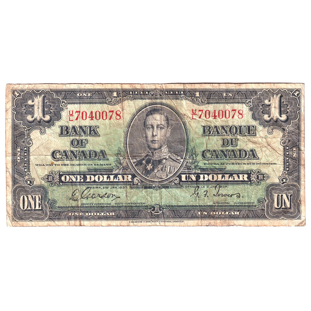 BC-21c 1937 Canada $1 Gordon-Towers, U/L, Circ