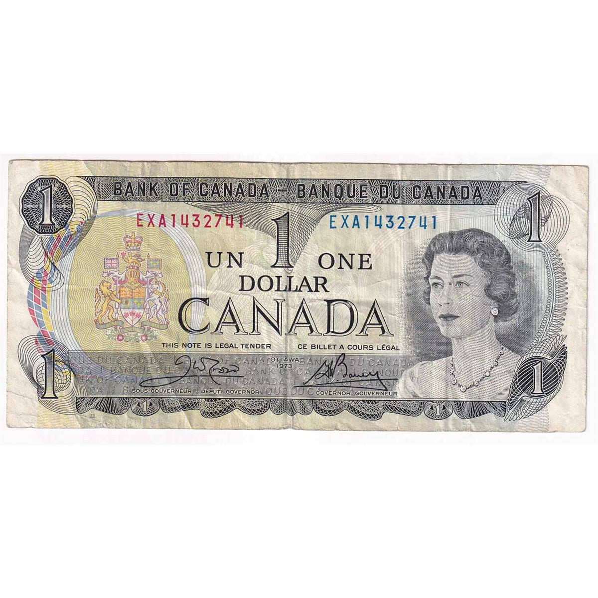 BC-46bT 1973 Canada $1 Crow-Bouey, EXA, Fine (F12)
