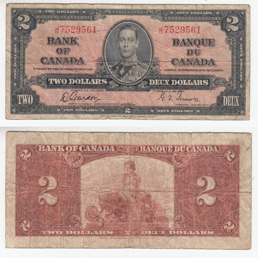 BC-22b 1937 Canada $2 Gordon-Towers, J/B, Very Good (VG8)