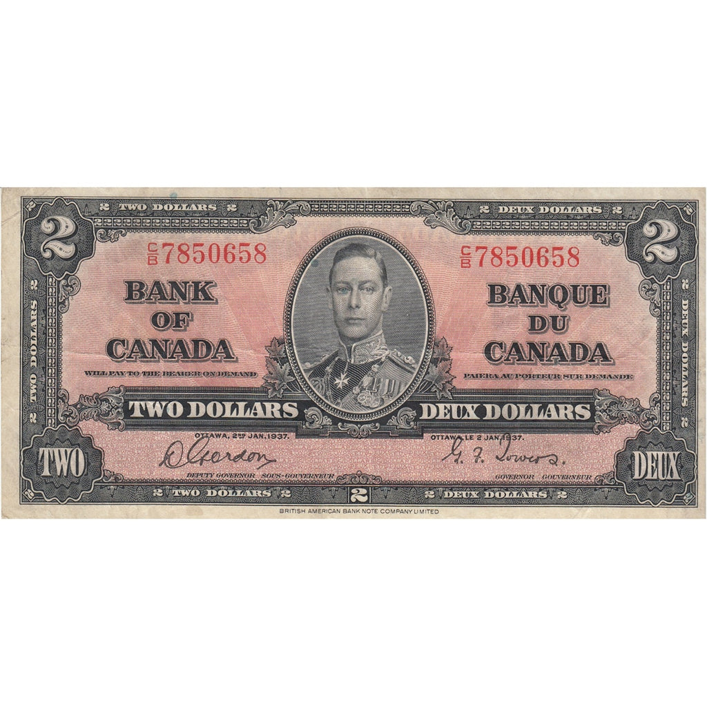 BC-22b 1937 Canada $2 Gordon-Towers, C/B, Very Fine (VF20)