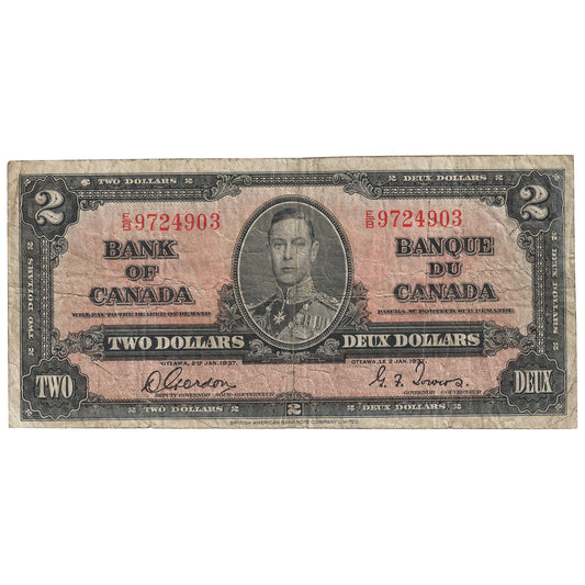 BC-22b 1937 Canada $2 Gordon-Towers, E/B, VG-F (VG10)