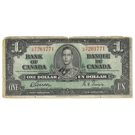 BC-21c 1937 Canada $1 Gordon-Towers, L/M, CIRC