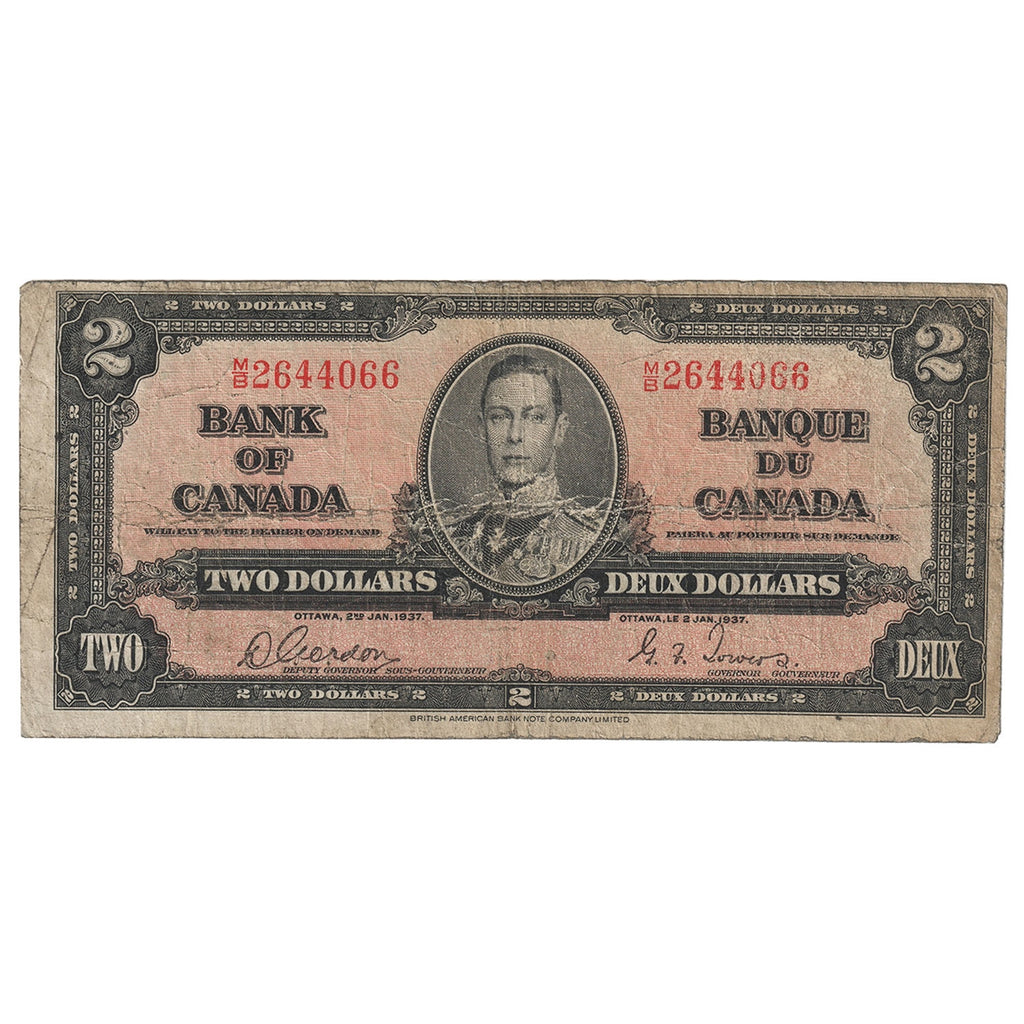 BC-22b 1937 Canada $2 Gordon-Towers, M/B, Very Good (VG8)
