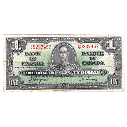 BC-21d 1937 Canada $1 Coyne-Towers, B/N, Circ