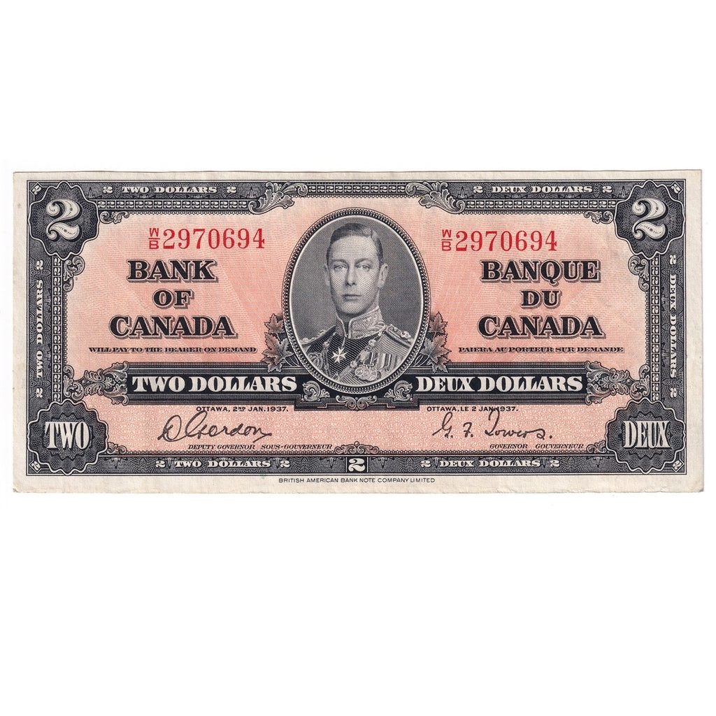 BC-22b 1937 Canada $2 Gordon-Towers, W/B, VF-EF (VF30)