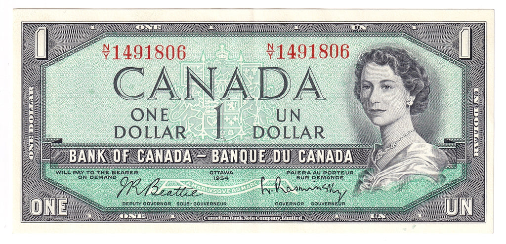 BC-37b 1954 Canada $1 Beattie-Rasminsky, N/Y, EF-AU (EF45)