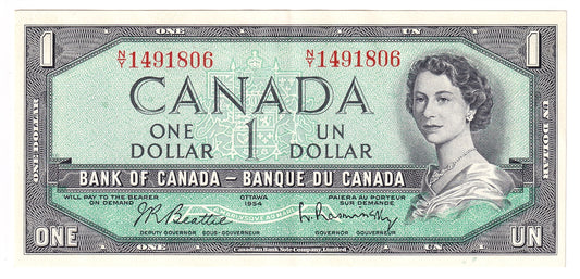 BC-37b 1954 Canada $1 Beattie-Rasminsky, N/Y, EF-AU (EF45)