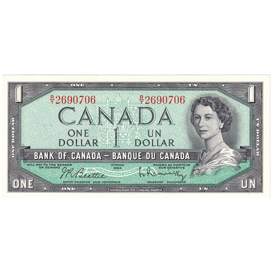 BC-37b 1954 Canada $1 Beattie-Rasminsky, R/Y, CUNC