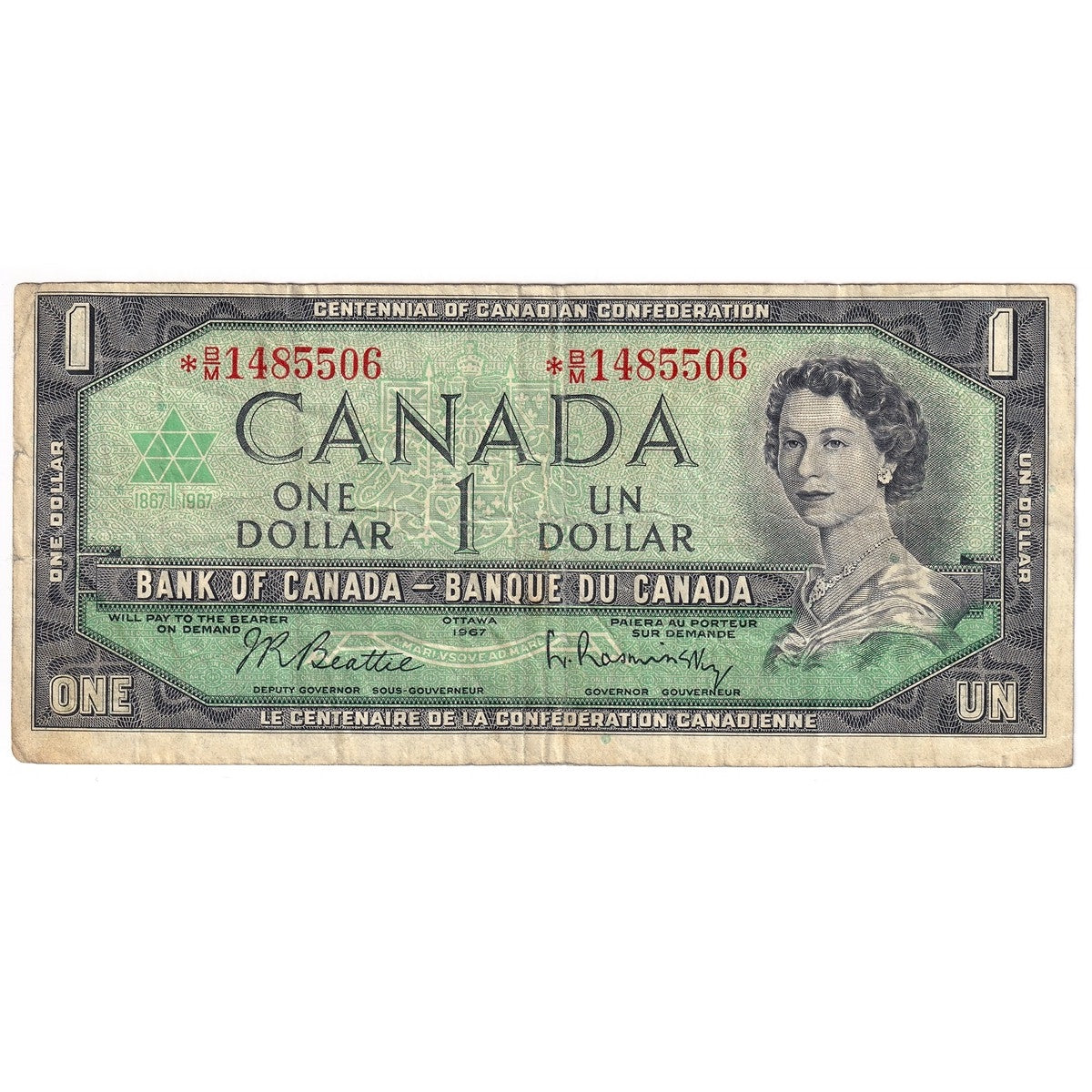 BC-45bA-i 1967 Canada $1 Beattie-Rasminsky, *B/M, CIRC