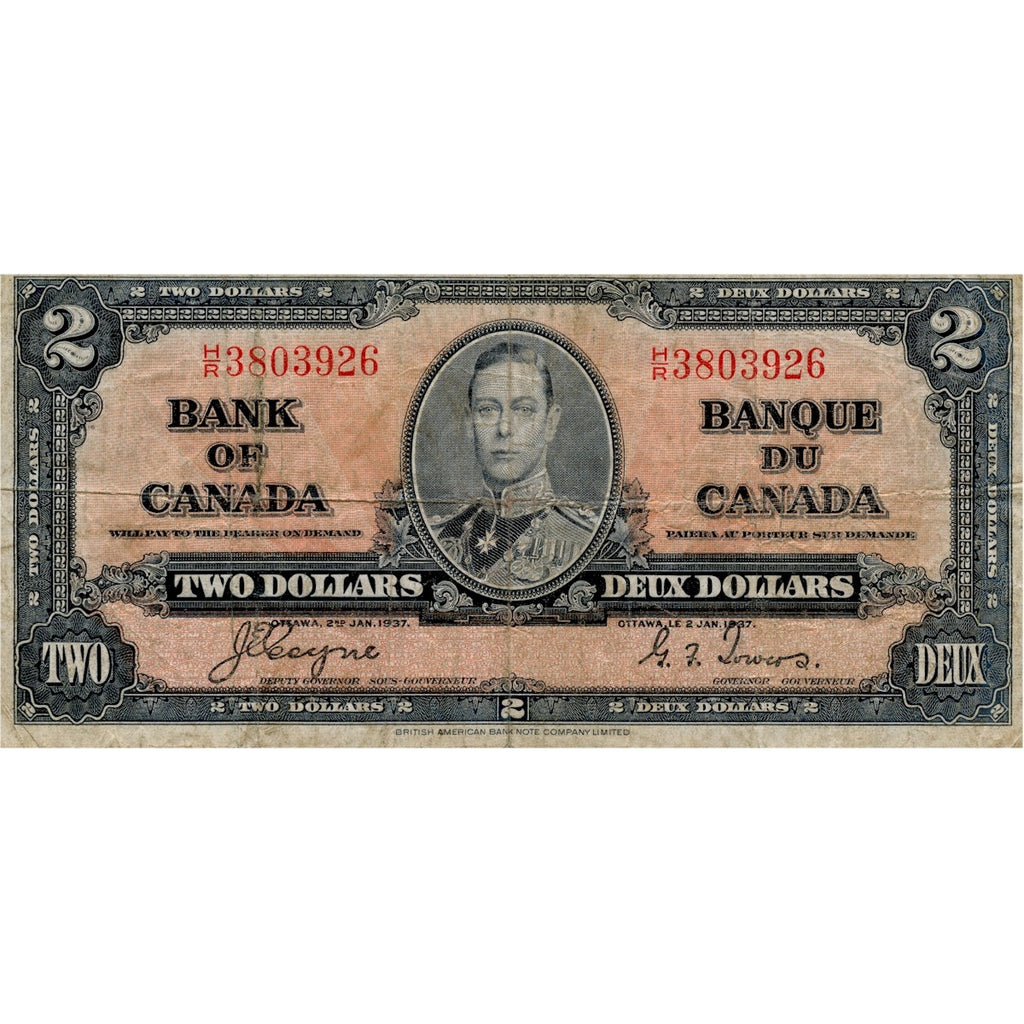 BC-22c 1937 Canada $2 Coyne-Towers, H/R, Fine (F12)