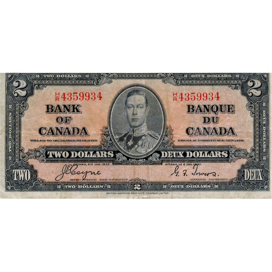 BC-22c 1937 Canada $2 Coyne-Towers, H/R, F-VF