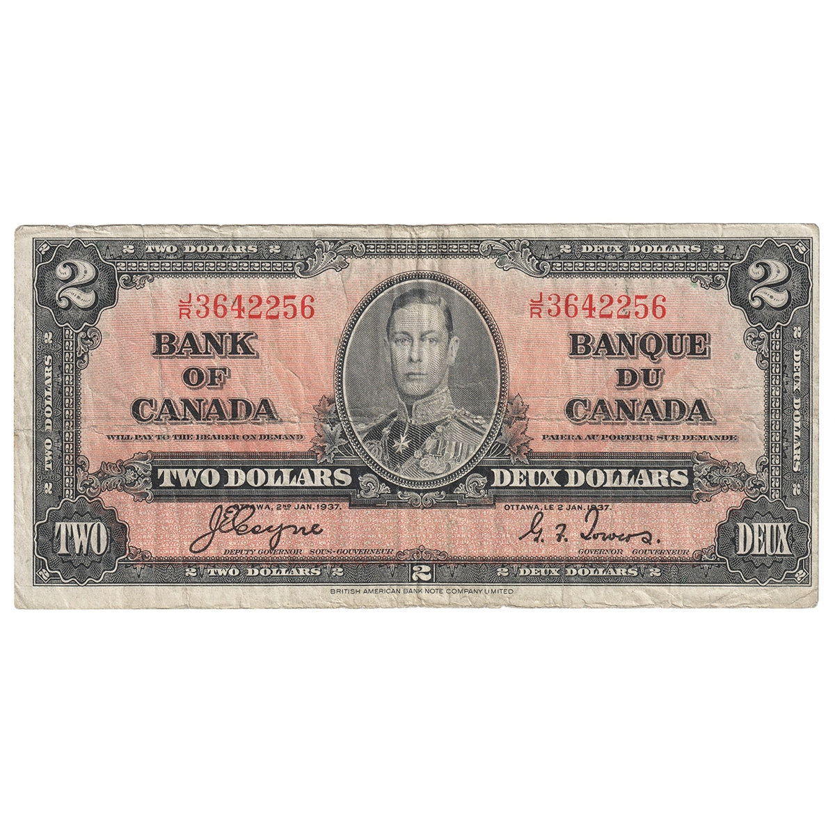 BC-22c 1937 Canada $2 Coyne-Towers, J/R, VG-F (VG10)