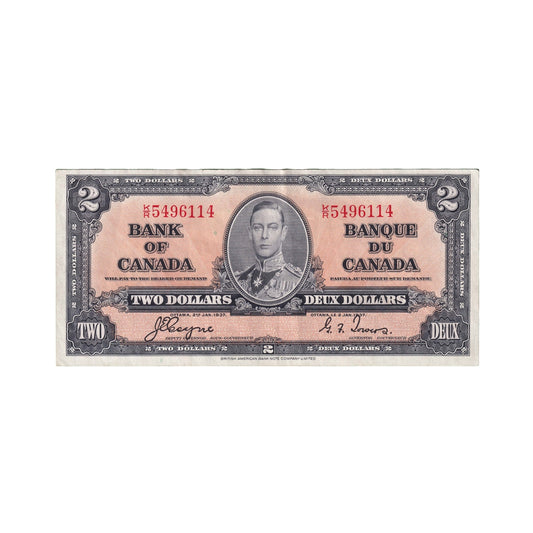 BC-22c 1937 Canada $2 Coyne-Towers, K/R, EF