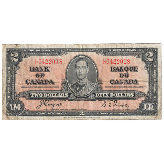 BC-22c 1937 Canada $2 Coyne-Towers, L/R, F