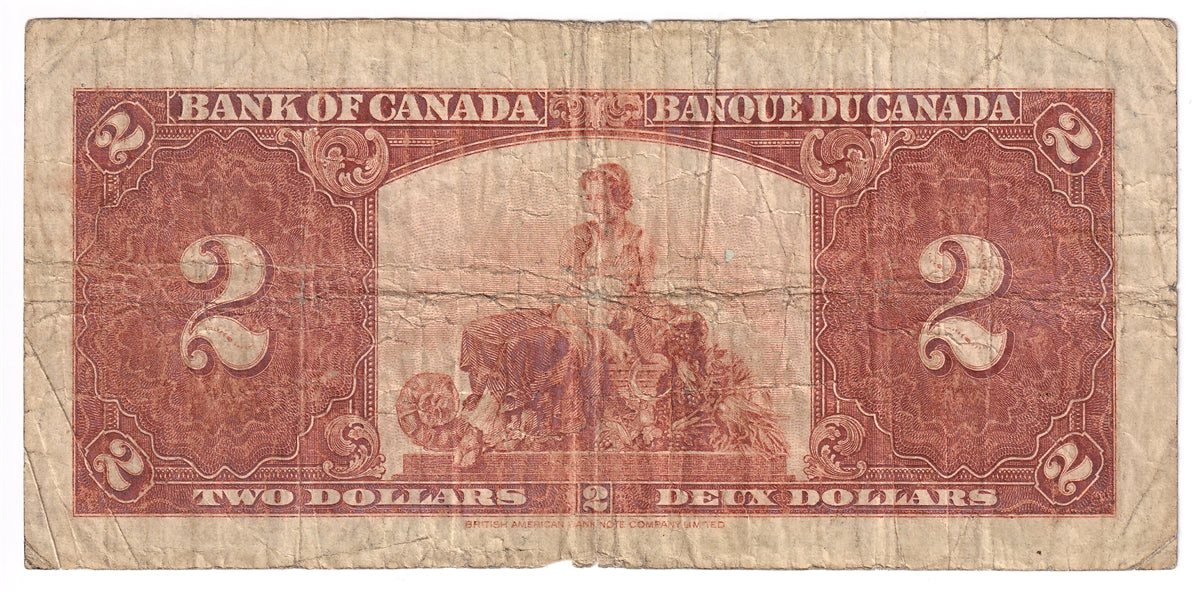 BC-22b 1937 Canada $2 Gordon-Towers, U/B, CIRC