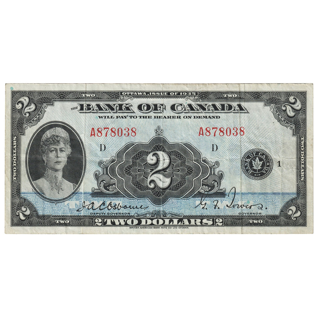 BC-3 1935 Canada $2 Osborne-Towers, English, Series A, VF-EF (VF30)