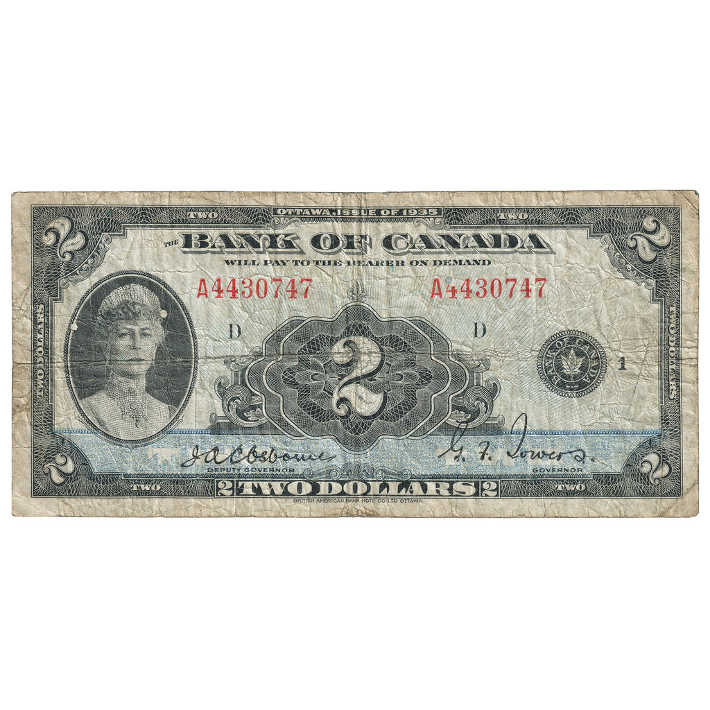 BC-3 1935 Canada $2 Osborne-Towers, English, VG-F