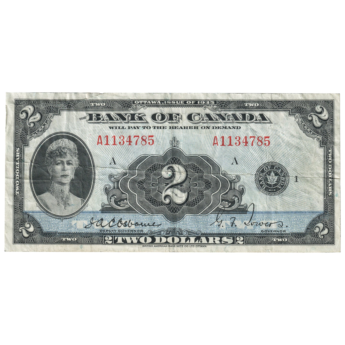 BC-3 1935 Canada $2 Osborne-Towers, English, VF