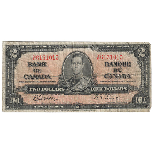 BC-22b 1937 Canada $2 Gordon-Towers, Y/B, CIRC