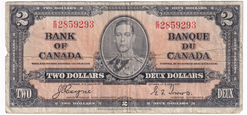 BC-22c 1937 Canada $2 Coyne-Towers, E/R, CIRC