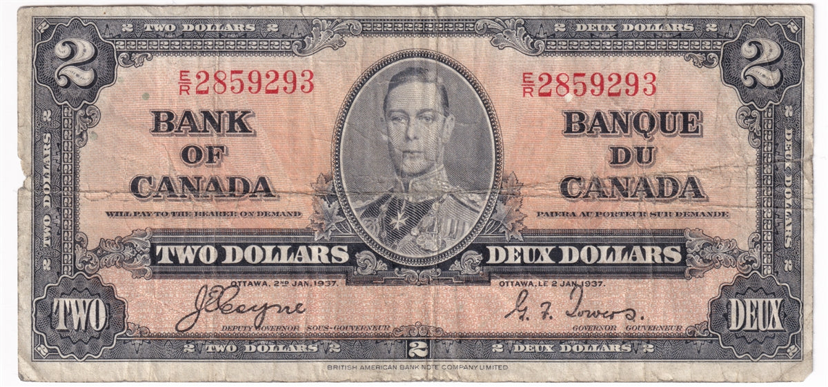 BC-22c 1937 Canada $2 Coyne-Towers, E/R, CIRC