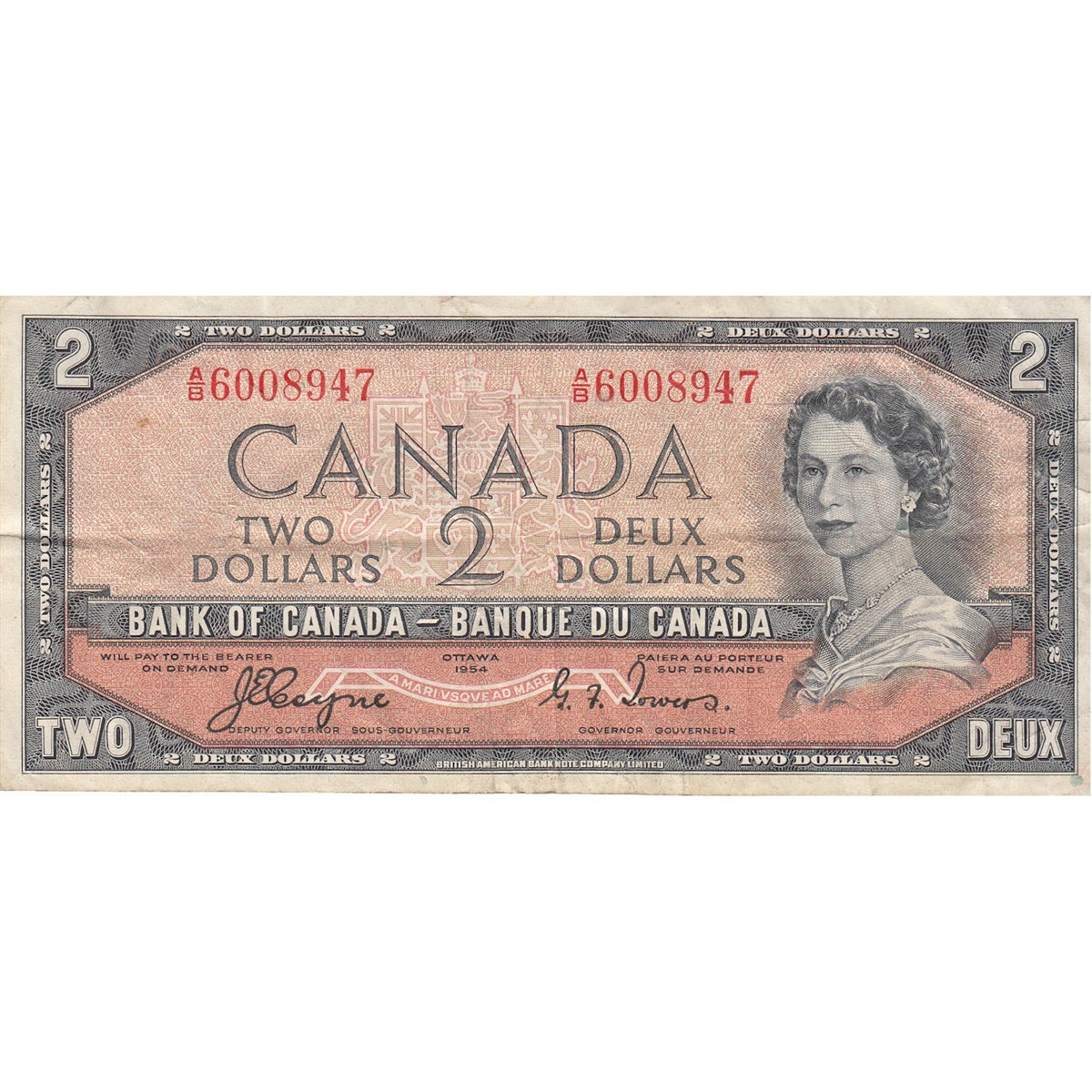 BC-30a 1954 Canada $2 Coyne-Towers, Devil's Face, A/B, Very Fine (VF20)